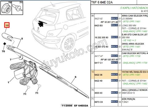 Arka Cam Silgi Kolu Kapağı UST P106 P206 P307