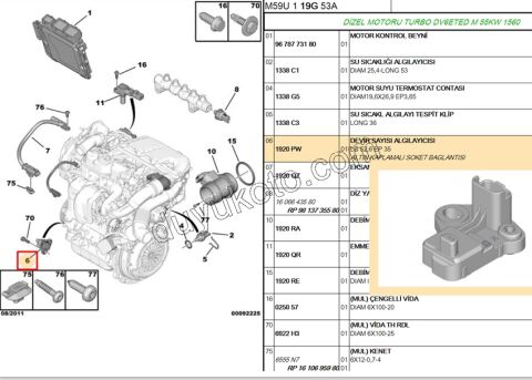 SENSOR KRANK 1.4HDİ Euro5 12/16 1.6HDİ Euro5 9664387380
