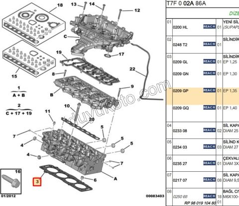 Silindir Kapak Contası DW10C 16V 1.35