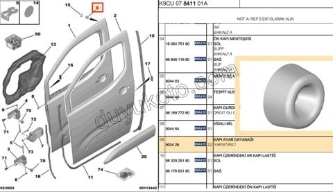 2019> Partner Rifter Berlingo Combo Doblo Proace City TAKOZ LASTIK ON KAPI DURDURMA
