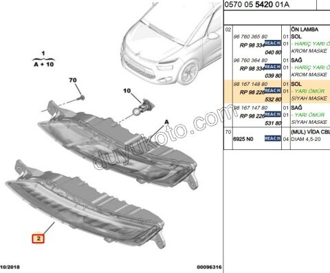 Citroen C4 Picasso Gündüz Farı Led Sol 2013/2018