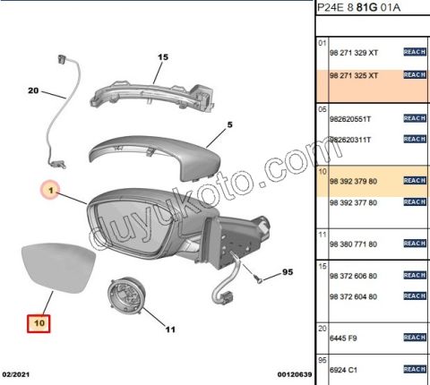 Peugeot 2008 Dikiz Ayna Camı Sol 2019/2023
