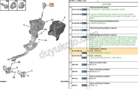 PEUGEOT CITROEN OPEL FIAT TOYOTA VİTES TOPUZU 6 VİTES 2019> Partner Rifter 301 Berlingo Combo CELEYSEE Doblo Proace City Krom