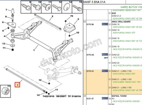 Ön Torsıyon Mili PRT1 PRT2 119MM UZUN