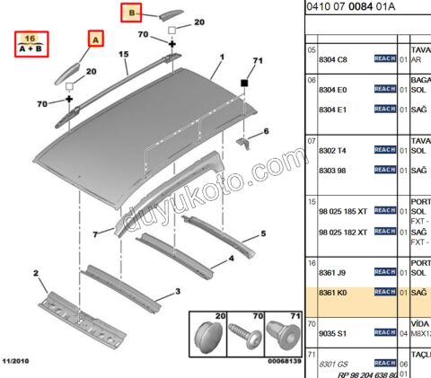 Tavan Çıtası Kapağı Sağ ON + Arka PRT3