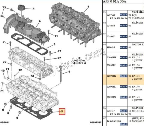 Silindir Kapak Contası 1.4HDİ Euro5 12/16 1.35MM 2+1 CENTIK