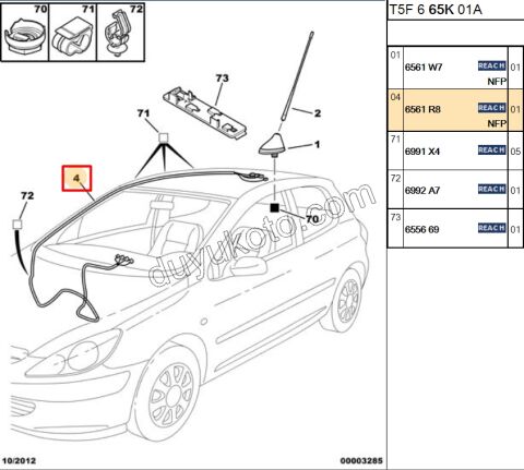 KABLO TAVAN ANTEN P307 9650692280