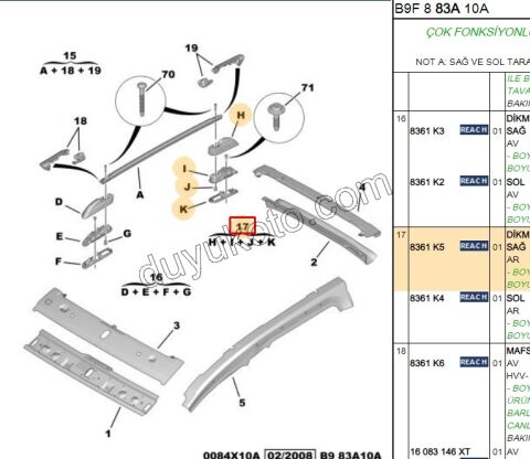 Tavan Çıtası Kapağı Sağ Arka CAM TAVAN PRT3 (K.KAPAK