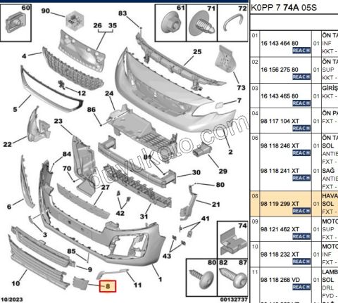 Ön Tampon Kapağı Alt IZGARA Sol PRT4 IZGARA