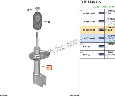 Ön Sağ Amortisör P30081 P50081 C42 DS41 1.6HDİ Euro6 C