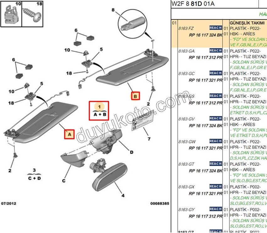 Güneşlik Takım P5081 ARIES LAMBA+