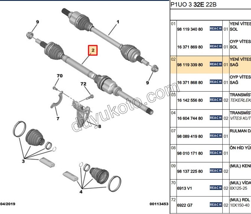 Aks Mili Sağ P3008 GRDX AT6 ATN8 1.5HDİ Euro6