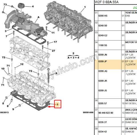 Silindir Kapak Contası 1.6HDİ Euro5/Euro6 1.30 3+1 CENTIK 9674430680