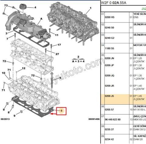 Silindir Kapak Contası 1.6HDİ Euro5/Euro6 1.45 5+1 CENTIK