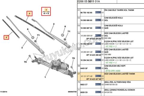 Ön Silgi Süpürgesi Takım R/L P301 DS3 C3PC1 60CM+40CM CLIO3