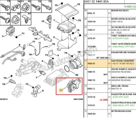 SENSOR GAZ PEDAL 1.6İ 16V Benzinli DW10 8V P307 XS + 1608878580