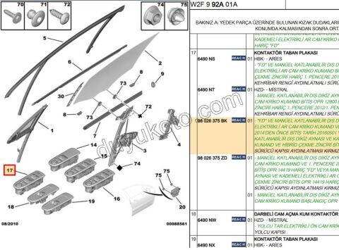 Ön Cam Açma Anahtarı Sol (Sürücü) P5081 FOLD+