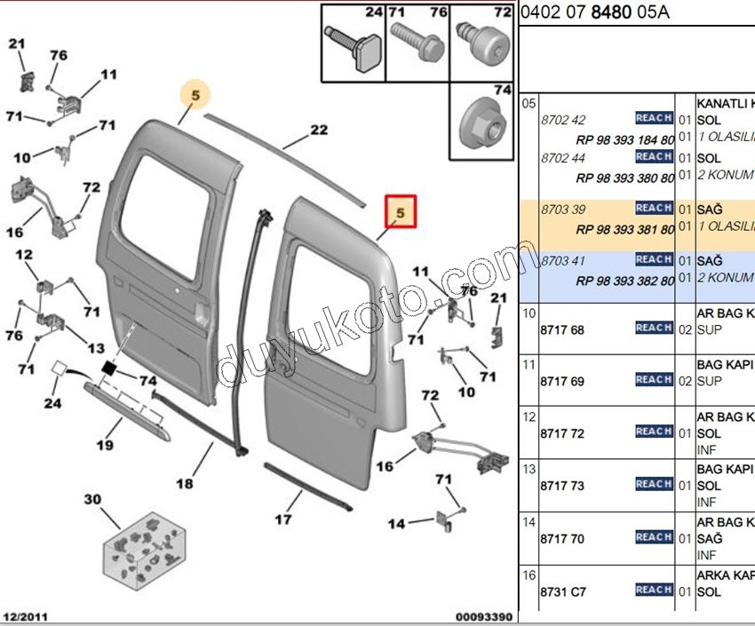 KAPI BAGAJ KAPAK R BR1 BR2 PRT1 PRT2 2P SILGI YOK