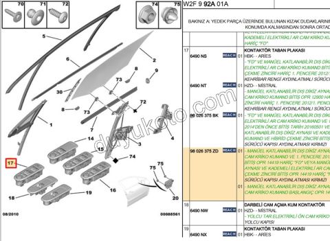 Ön Cam Açma Anahtarı Sol (Sürücü) P5081 FOLD+