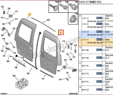 KAPI BAGAJ KAPAK R PRT1 PRT2 BR1 BR2 2P SILGI YOK