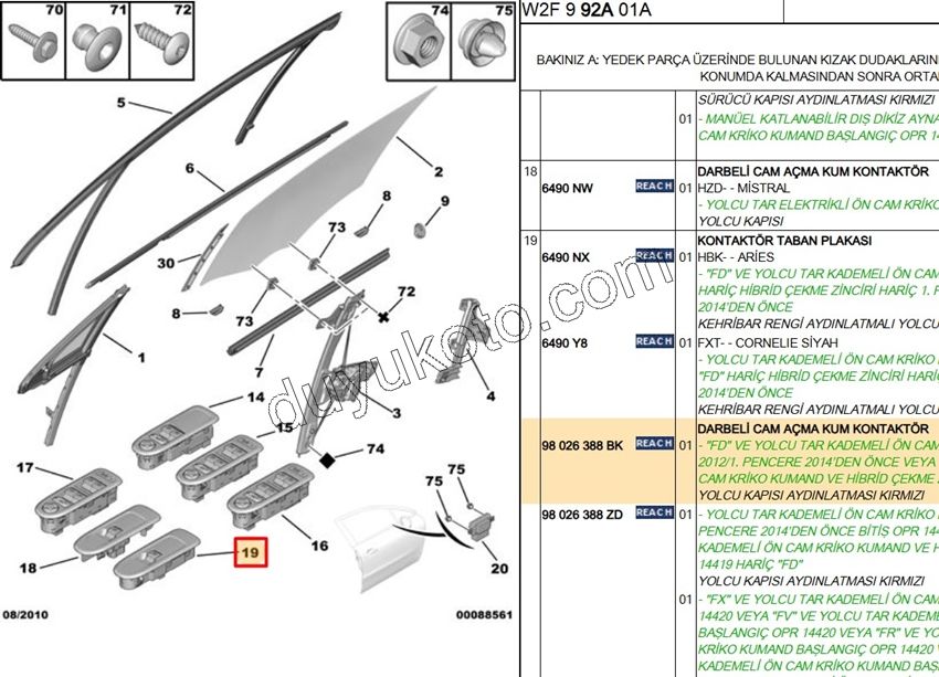 Arka Cam Açma Anahtarı Sağ P5081 FOLD+