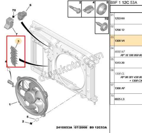 Fan Davlumbazı Alt Havalandırma P508 PRT2 P307 P406 P407 P5081 (Uzun)
