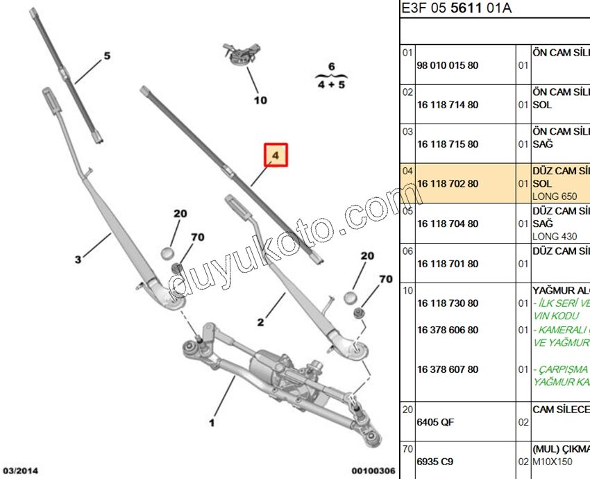 C4 Cactuc Ön Cam Silecek Süpürgesi Sol 65CM TK