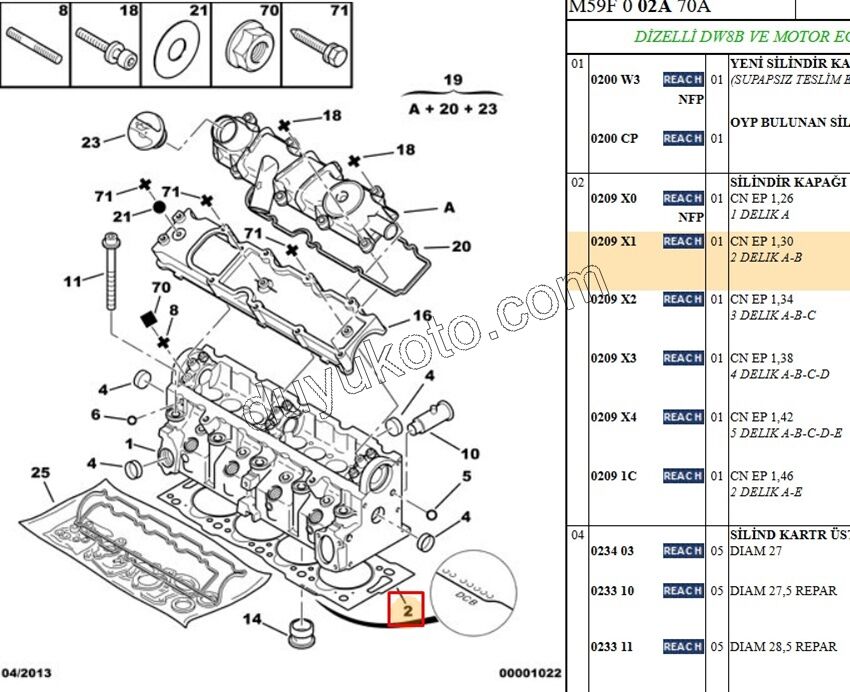 Silindir Kapak Contası 1.9D, 1998/2003 2+2 1.30MM