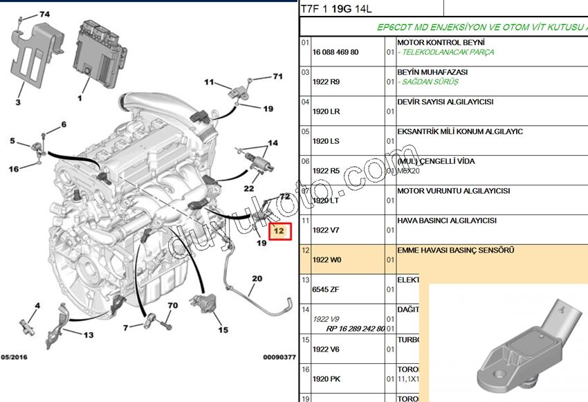 Emme Manifolt Basınç Sensörü (Map Sensörü)   1.6VTi 120HP