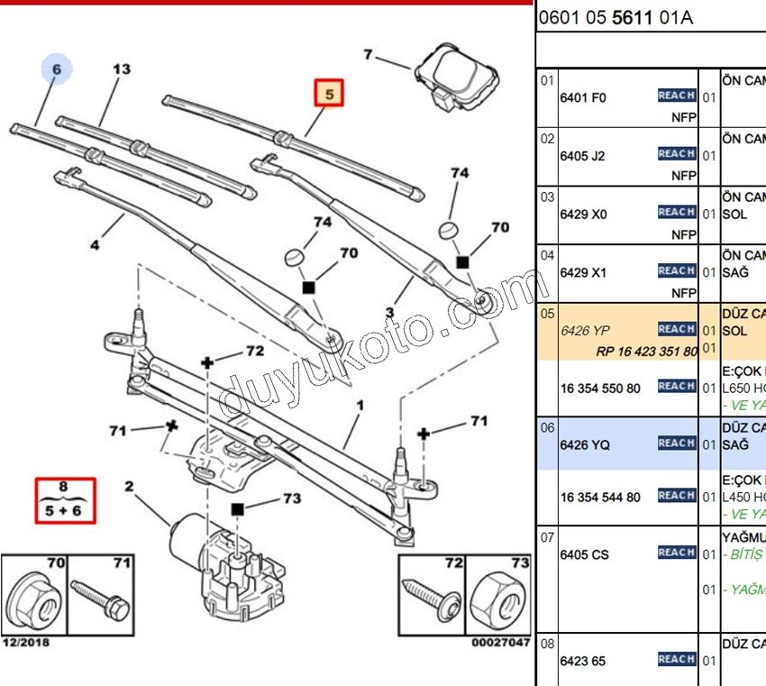 Ön Cam Silecek Süpürgesi Sol C52 65CM YM XSPC2