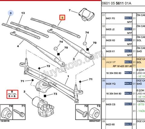 Ön Cam Silecek Süpürgesi Sol C52 65CM YM XSPC2