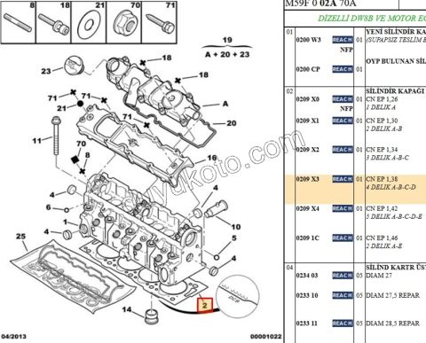 Silindir Kapak Contası 1.9D, 1998/2003 2+4 1.38MM