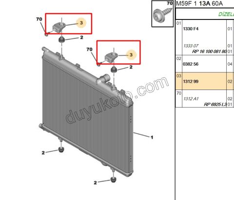 Radyatör Bağlantı Ayağı PRT2 P206 P207 P307 P308 P607