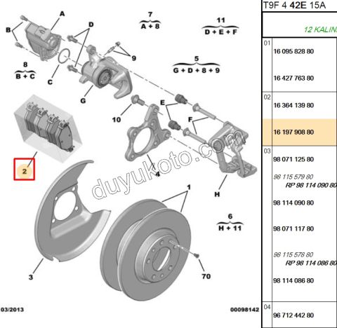 2019> Partner Rifter Berlingo Combo Doblo Proace City 308 3008 C4 Picasso Arka Fren Balatası Takım