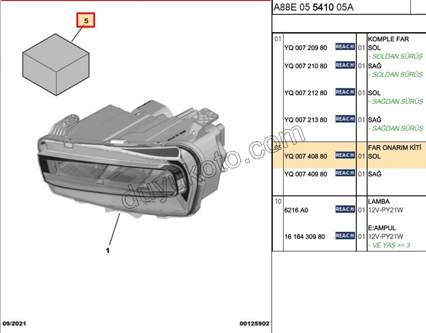 Citroen C3 Aircoss Far Tamir Takımı Sol 2021/2023