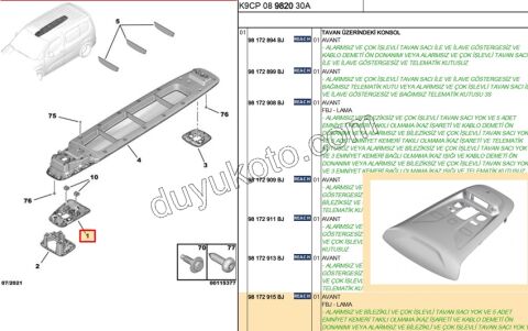 2019> Partner Rifter Berlingo Combo Doblo Proace City TAVAN LAMBA ÇERÇEVESİ ÖN GRİ
