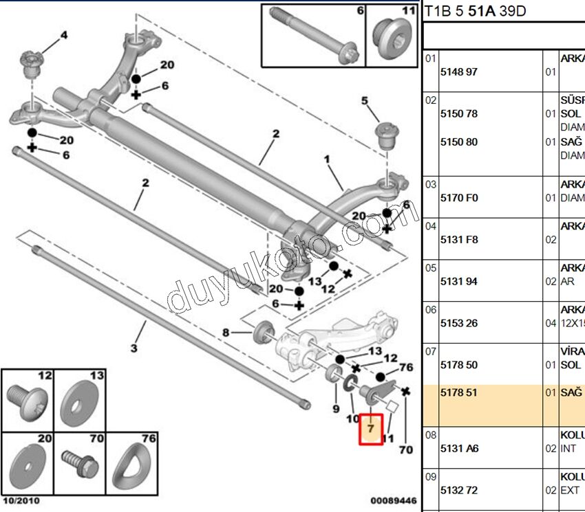 SAC TORSIYON CUBUK KONTRA R P106 P206