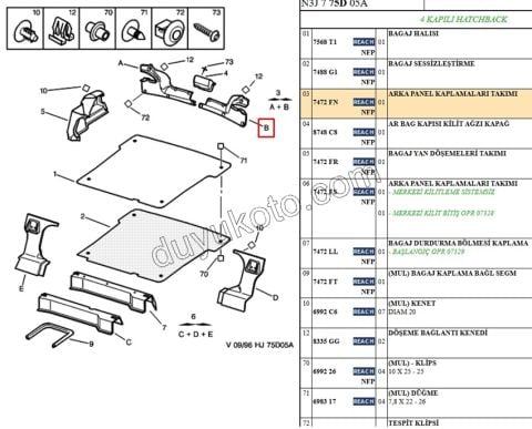 KAPLAMA ARKA BAGAJ IC BAKALIT L P306
