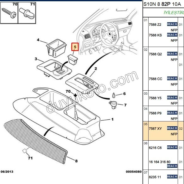 KAPAK ORTA KONSOL CAM ANAHTAR YERI P106 P405