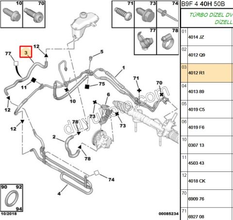 Hidrolik Direksiyon Pompa ile Depo Arası Hortum PRT3