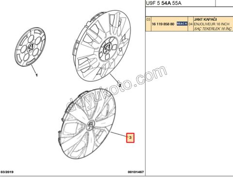 Jant Kapağı BUYUK 16'inç BXR3 ENJOLIVEUR