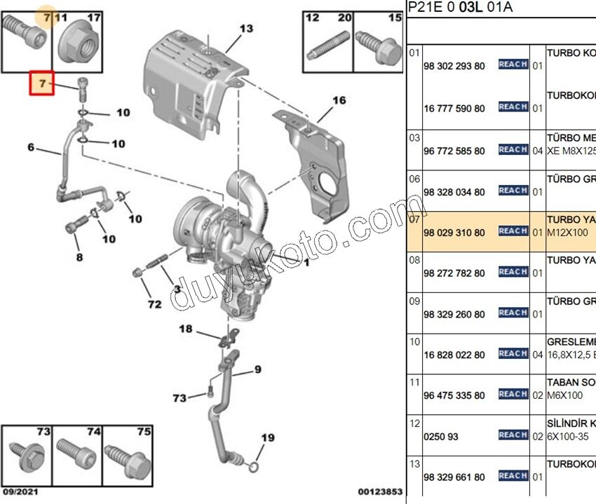 REKOR CIVATA TURBO YAGLAMA BORU UST 1.2CC 130HP
