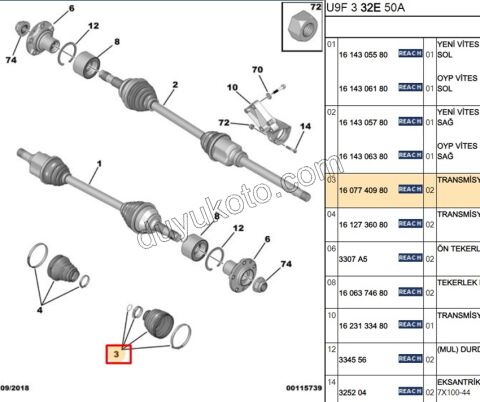 Aks Mili Dış Körüğü (Teker Tarafı)   BXR3 DCT3