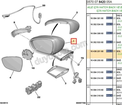 Citroen C4 Picasso Dikiz Aynası Sol (Elektrikli Katlanırlı Astarlı) 2013/2018