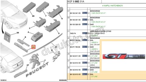PEUGEOT 508  GT LINE LOGOSU SOL ON CAMURLUK