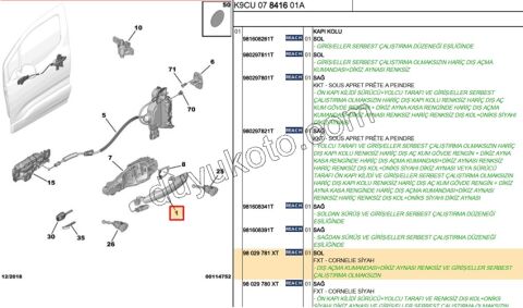 2019> Partner Rifter Berlingo Combo Doblo Proace City Bagaj Kapağı Dış Açma Kolu P2082 P3082 PRT3 ON L CCT