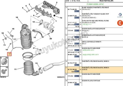 BORU KATALIZOR BASINC UZUN 1.4HDİ Euro5 12/16 FAP BORUSU
