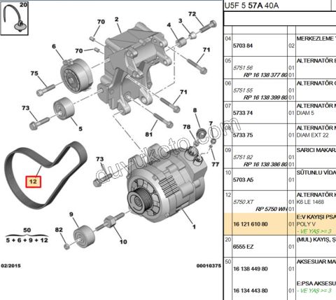 Alternatör V Kayışı 6PK1468 PRT2 Klimasız DW10TD