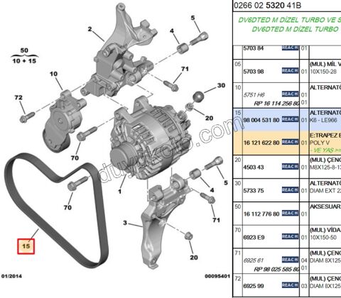 Alternatör V Kayışı 6PK0966 P301 1.6HDİ Euro5