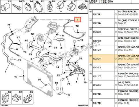 Radyatör Ek Depo Hortumu İnce Arka 1.9D, 98/03 PRT2